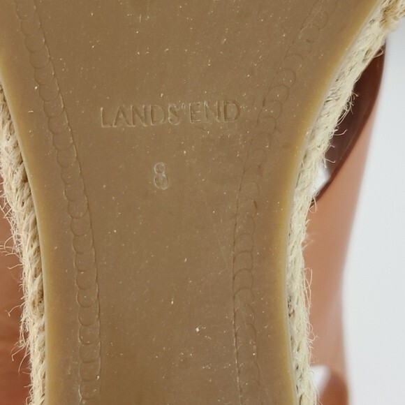 LANDS' END PLATFORM WEDGE SANDALS ESPADRILLES SHOES HONEY BROWN LEATHER SIZE 8 - Picture 5 of 7